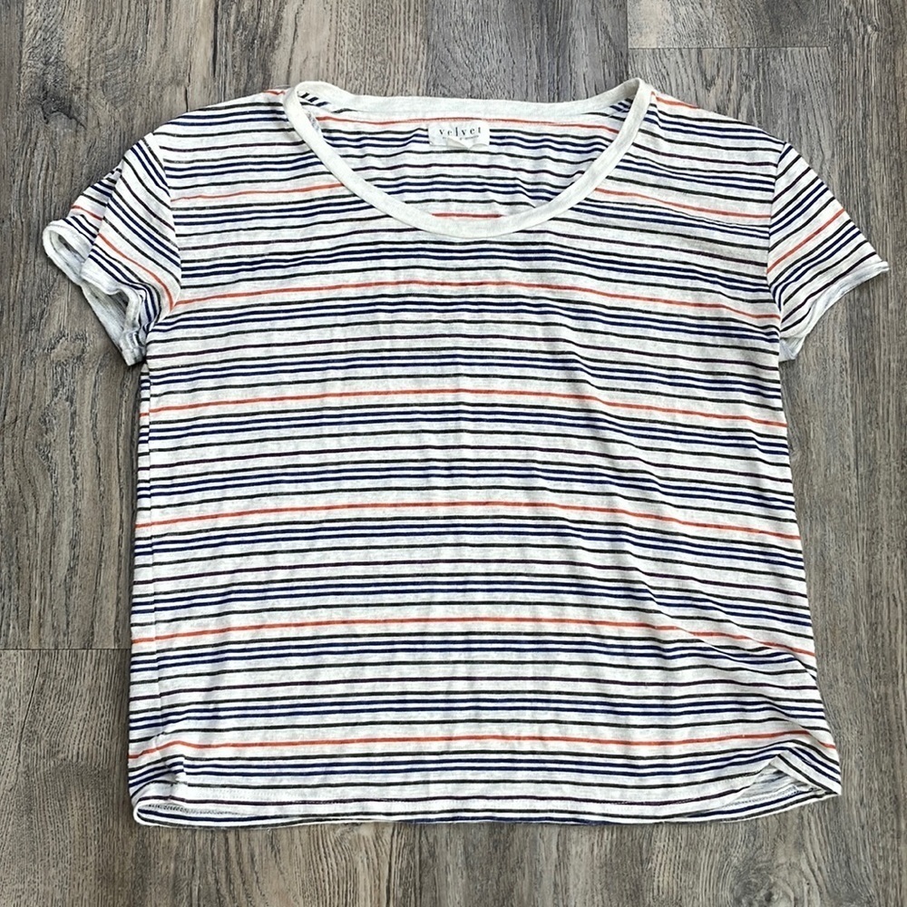 Velvet by Spencer & Graham Striped Knit Tee, White Purple Orange Blue, sz small